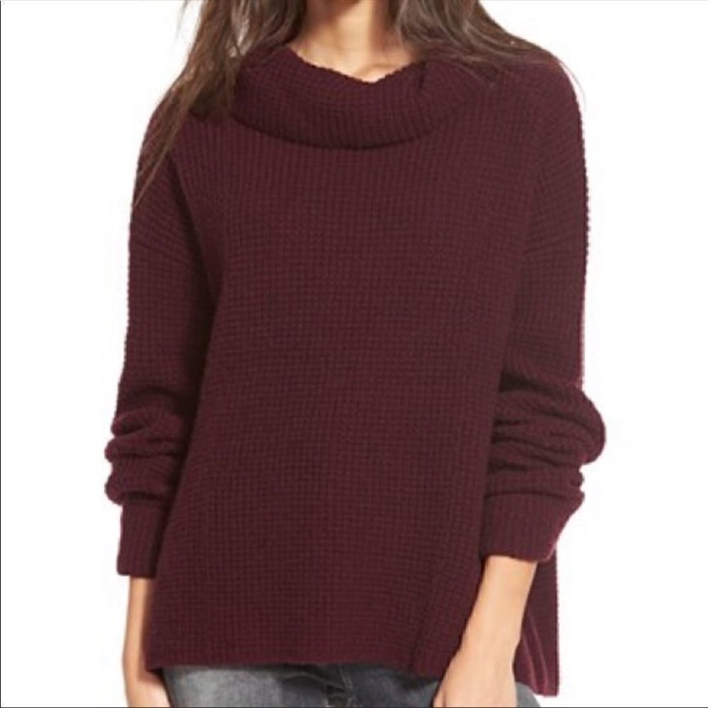 Free People Sidewinder Maroon Waffle Knit Turtleneck Sweater! ❤️